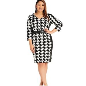 Ashley Stewart Ponte Stretch Black White Houndstooth Office Dinner Party Dress